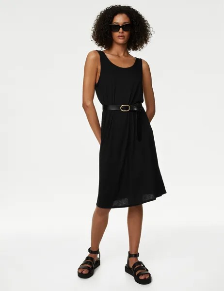 Платье-комбинация длиной до колена с круглым вырезом из джерси Marks & Spencer, черный