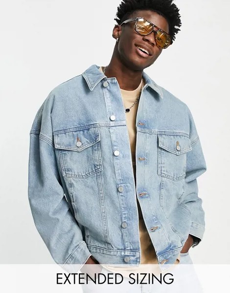 Светлая джинсовая окрашенная куртка в стиле oversized ASOS DESIGN-Голубой