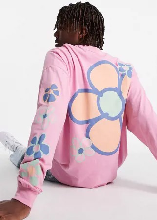 Фиолетовый oversized-лонгслив с графическим принтом цветов по всей поверхности ASOS Daysocial-Фиолетовый цвет