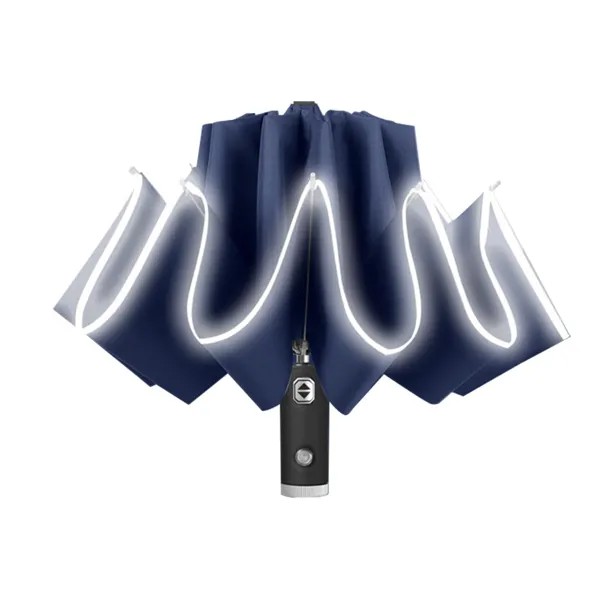 Ветрозащитный складной зонт со светодиодным светом, перевернутый зонт Lively Life с тефлоновым покрытием и светоотражающей полосой, 10 усиленных ребер
