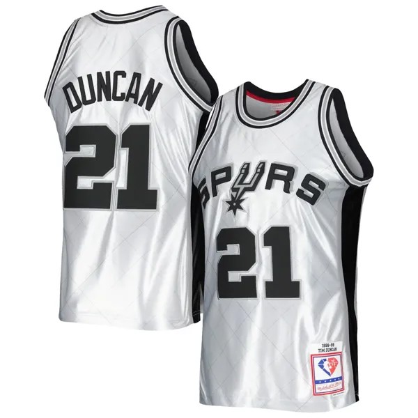 Мужская майка Mitchell & Ness Tim Duncan Platinum San Antonio Spurs 1998-99 Hardwood Classics, посвященная 75-летию Swingman