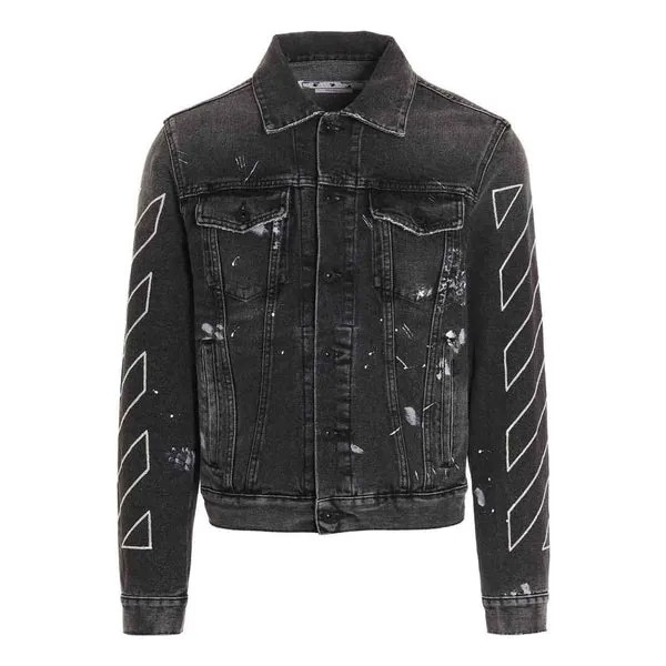 Куртка Men's OFF-WHITE SS22 Printing Denim Jacket Black, мультиколор