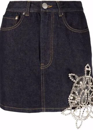 AREA джинсовая юбка мини с кристаллами