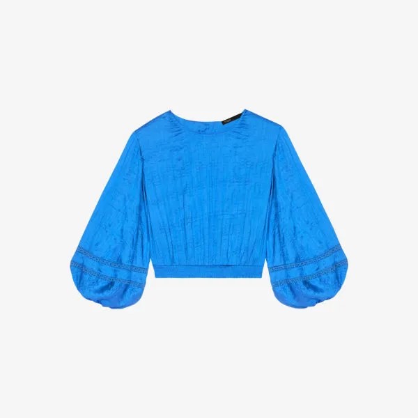 Ажурный атласный топ Lapra с объемными рукавами Maje, цвет bleus
