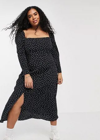 Приталенное платье миди в горошек с квадратным вырезом ASOS DESIGN Curve-Многоцветный