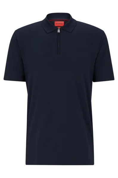 Футболка поло Hugo Cotton-blend Polo With Zip Placket, темно-синий
