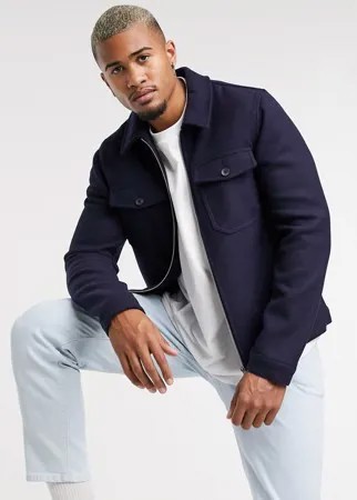 Темно-синяя куртка Харрингтон с добавлением шерсти ASOS DESIGN-Темно-синий