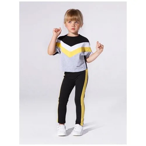 Костюм Mini Maxi для девочек, футболка и легинсы, размер 110, горчичный, желтый
