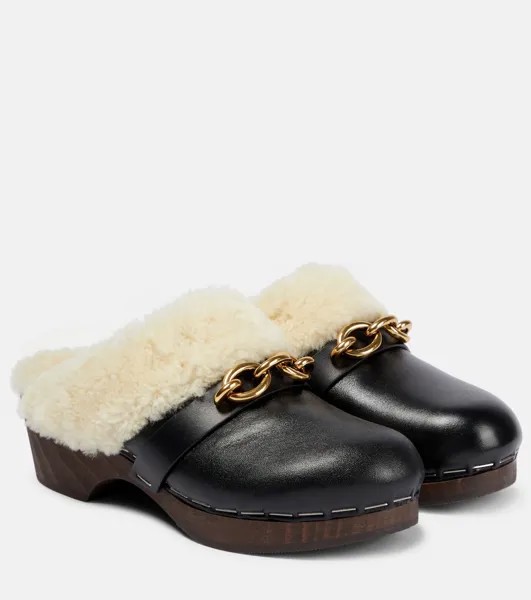 Сабо le maillon из кожи и овчины Saint Laurent, черный