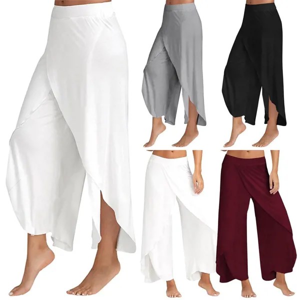 Женщины Палаццо Бохо Широкие ноги Брюки Свободные шифоновые юбки Расклешенные брюки йоги Плюс Размер 5XL