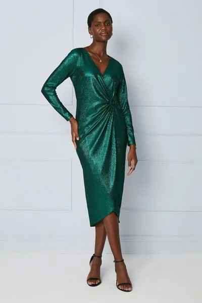 Платье миди из джерси с блестками и кольцами Wallis, зеленый