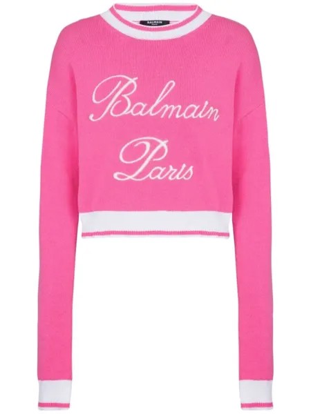 Balmain джемпер с вышитым фирменным логотипом, розовый