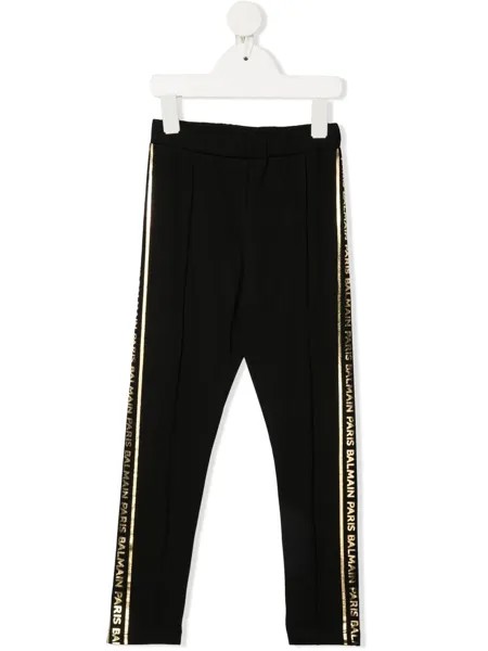Balmain Kids спортивные брюки с логотипом металлик