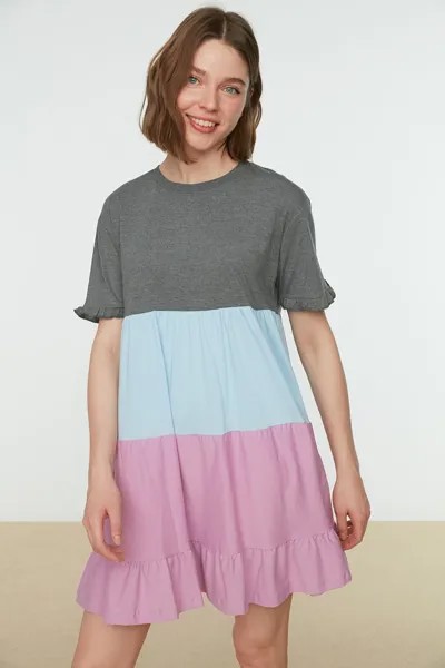 Трикотажное платье антрацитового цвета в стиле колор-блок Trendyol, серый