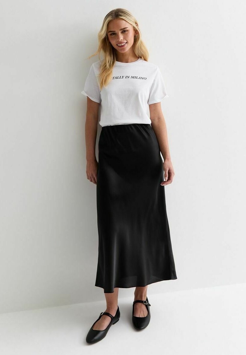 Юбка-колокол Petite Bias Cut Midi New Look, черный