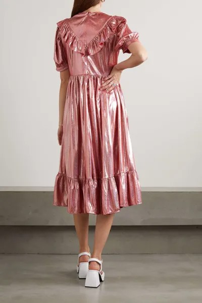BATSHEVA платье миди May с оборками из ткани ламе, розовый