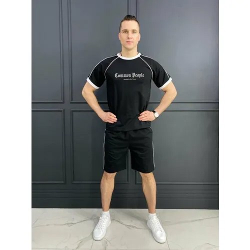 Костюм спортивный Jools Fashion спортивный летний шорты и майка, размер 48, черный