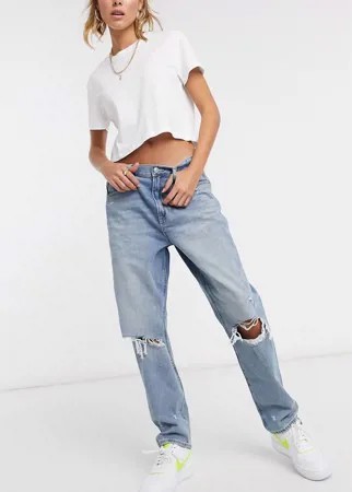 Синие джинсы в винтажном стиле с потертостями American Eagle-Голубой