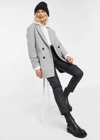 Серое двубортное пальто в строгом стиле Pimkie-Серый