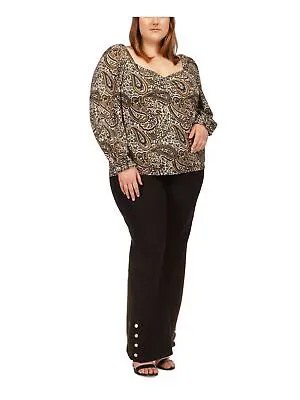 MICHAEL MICHAEL KORS Женская коричневая блузка с эластичными манжетами и рукавами размера плюс 3X