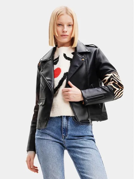 Кожаная куртка стандартного кроя Desigual, черный
