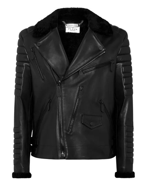 Кожаная дубленка в байкерском стиле Gothic Plein Philipp Plein, черный