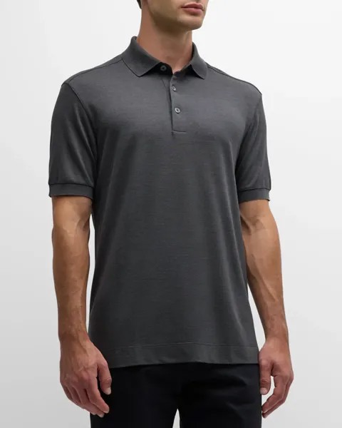 Мужская рубашка поло из хлопка и шелка ZEGNA, цвет Dark Gray Solid