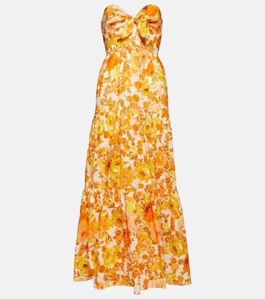 Платье макси из хлопка с цветочным принтом ZIMMERMANN, разноцветный