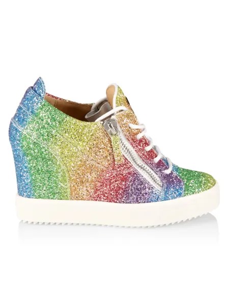 Кроссовки на танкетке с блестками Rainbow Giuseppe Zanotti, цвет Rainbow