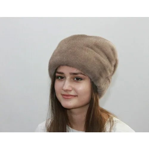 Шапка  Норковая шапка женская, размер 56-57, экрю