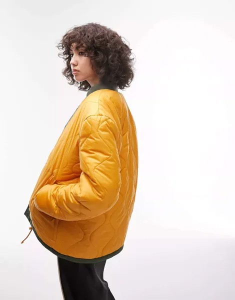 Стеганая куртка-подкладка Topshop Tall с двусторонним боргом оранжевого и кремового цвета