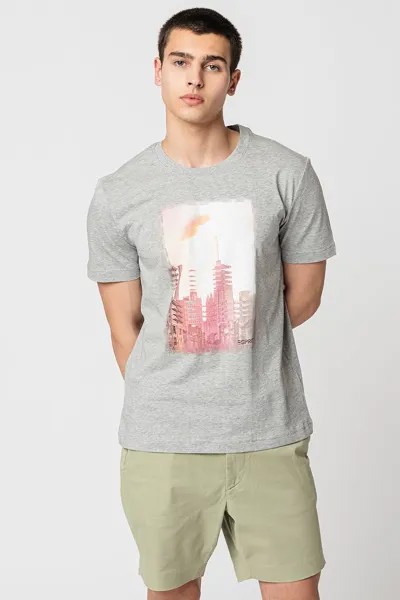Хлопковая футболка с фигурным принтом Esprit, серый