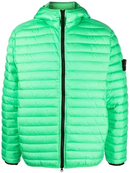 Stone Island пуховик с капюшоном, зеленый