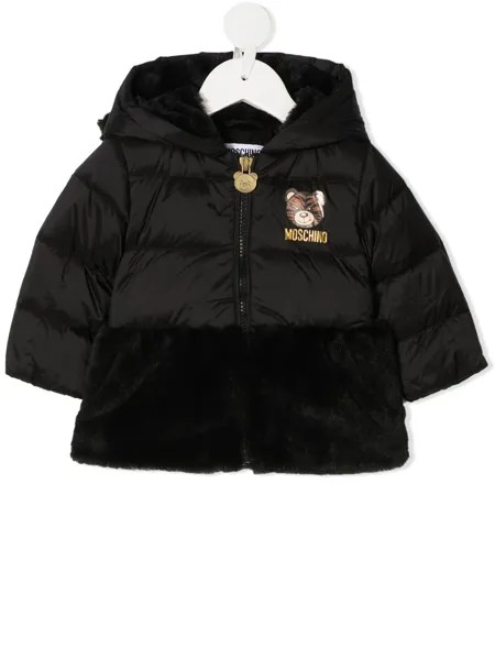 Moschino Kids пуховик с искусственным мехом