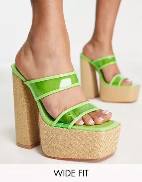 Зеленые сандалии на платформе из рафии Public Desire Wide Fit Carley