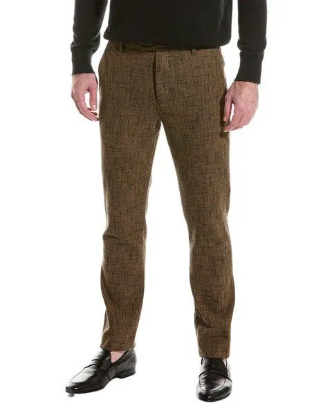 Брюки узкого кроя из смесовой шерсти John Varvatos, коричневый