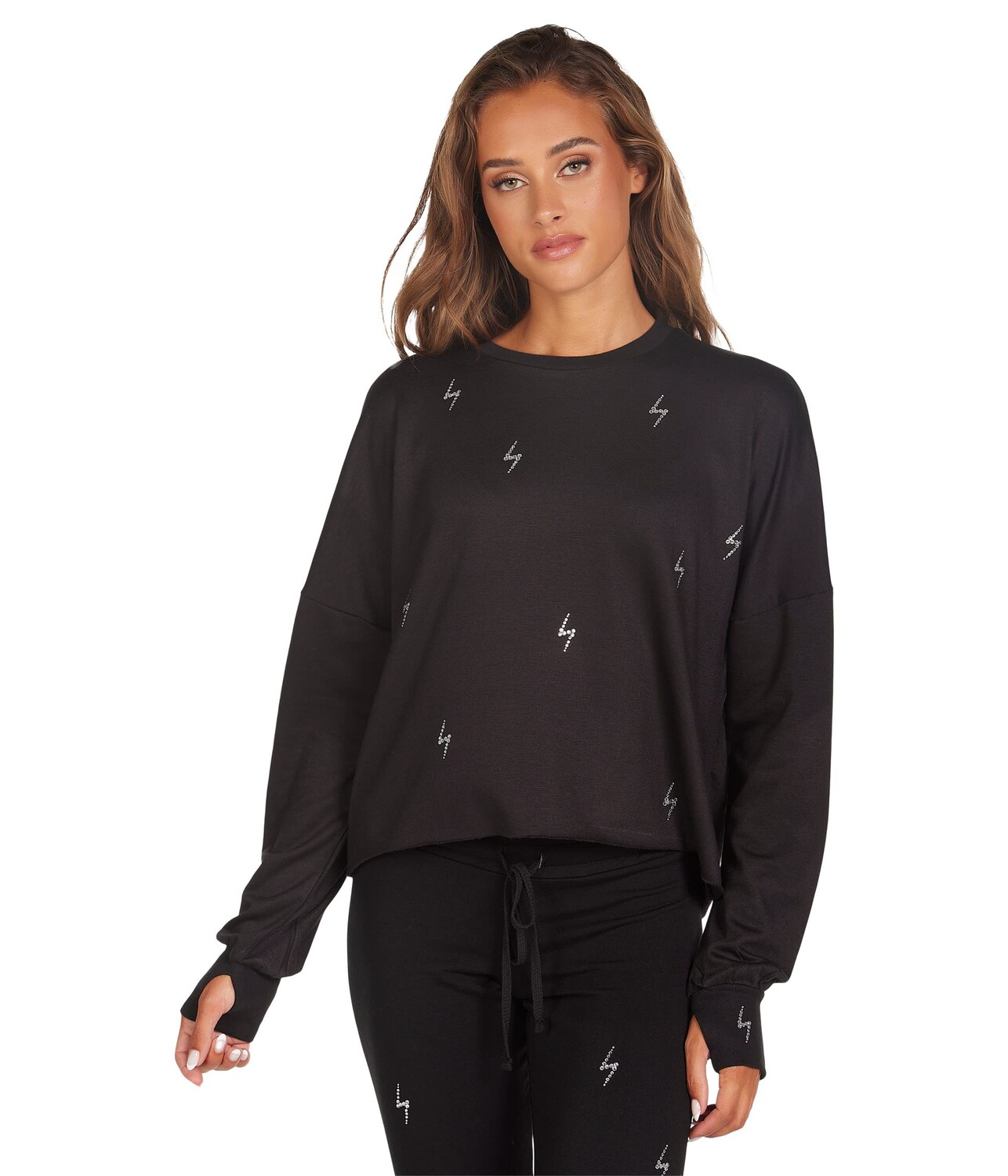 Толстовка Michael Lauren, Lucio Crop Sweatshirt with Electric Bolt Crystals
