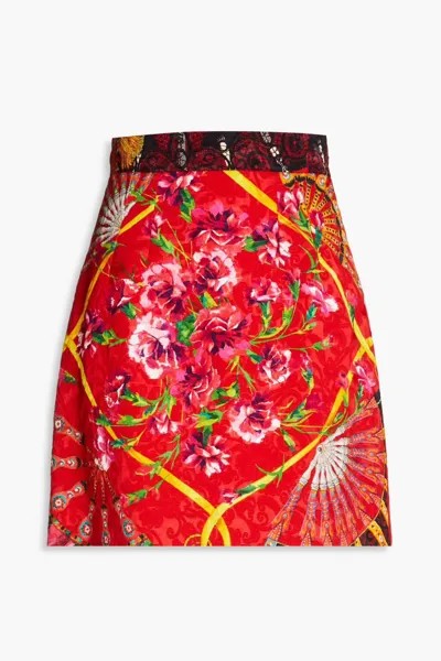 Жаккардовая мини-юбка с кружевной отделкой и цветочным принтом Dolce & Gabbana, красный