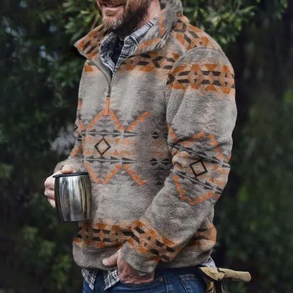 Мужская винтажная толстовка Henley из флиса с принтом тай-дай в этническом стиле