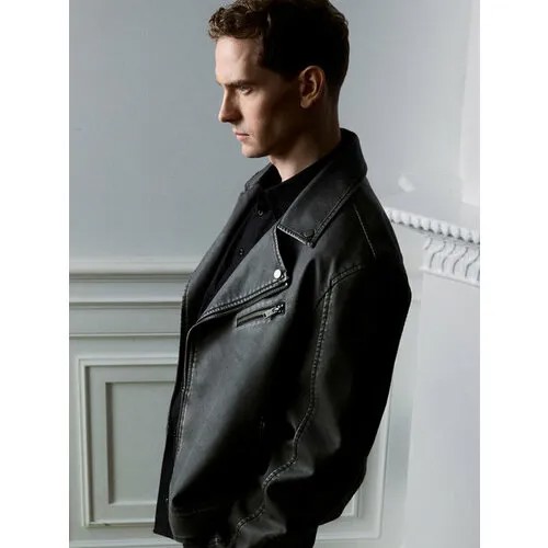 Кожаная куртка Zarina, размер 2XL (RU 54)/182, темно-серый