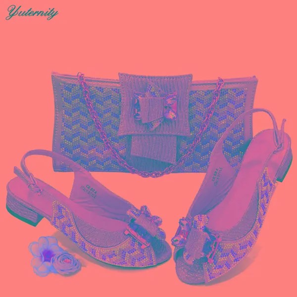 Новейшие туфли в африканском стиле персикового цвета на высоком каблуке 2,8 см с сумкой в комплекте Итальянские летние женские туфли и сумочки подходящий комплект