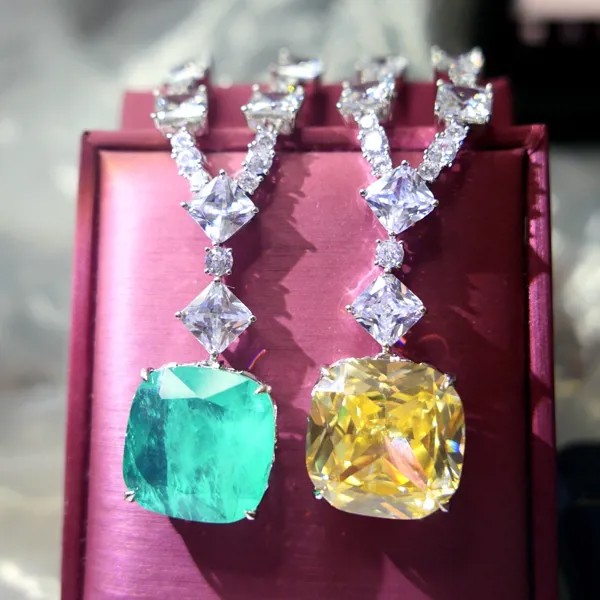 KQDANCE 20 мм изумрудная огранка Lab Paraiba Tourmaline Pariba зеленое синее/желтое бриллиантовое ожерелье для женщин Роскошные ювелирные изделия в итальянс...
