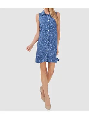 MSK Женское синее короткое платье-рубашка без рукавов в горошек с воротником Petites XLP
