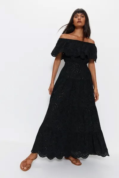 Многоярусное пляжное платье с открытыми плечами Broderie Warehouse, черный