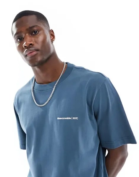 Голубая футболка Abercrombie & Fitch Microscale Trend с логотипом спереди и сзади