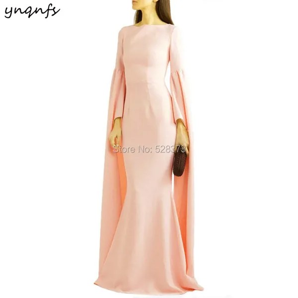 Женское вечернее платье-накидка YNQNFS ED160, элегантное платье с расклешенной накидкой, длинным рукавом, мягкое платье-пудра, для арабского, Саудовской Аравии, Турции, 2019