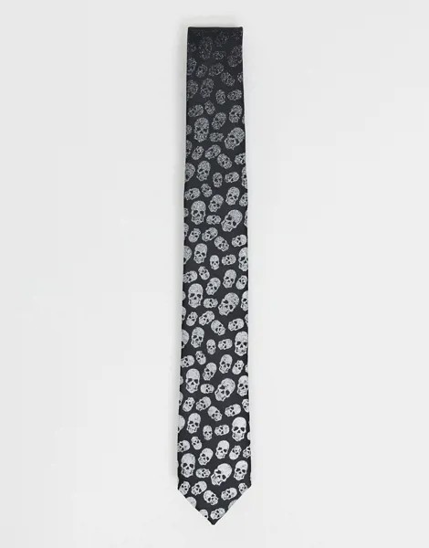 Черный галстук с выцветающим принтом черепов Twisted Tailor-Черный цвет