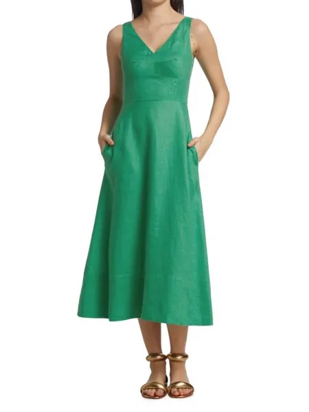 Льняное платье миди Rachel Bow Saloni, зеленый