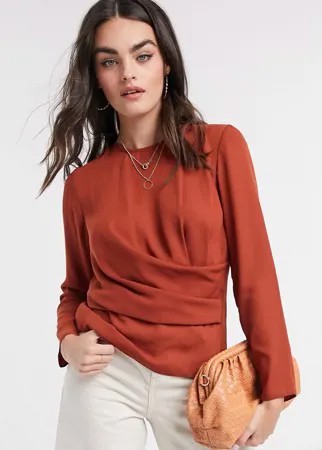 Лонгслив терракотового цвета с драпировкой ASOS DESIGN-Розовый цвет
