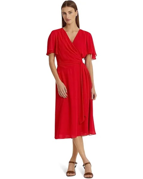 Платье LAUREN Ralph Lauren Belted Georgette, цвет Martin Red